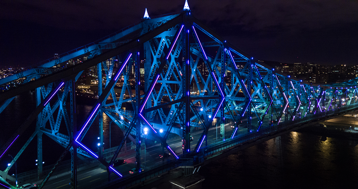 Jacques-Cartier Bridge Interactive Lighting Installation by Moment Factory