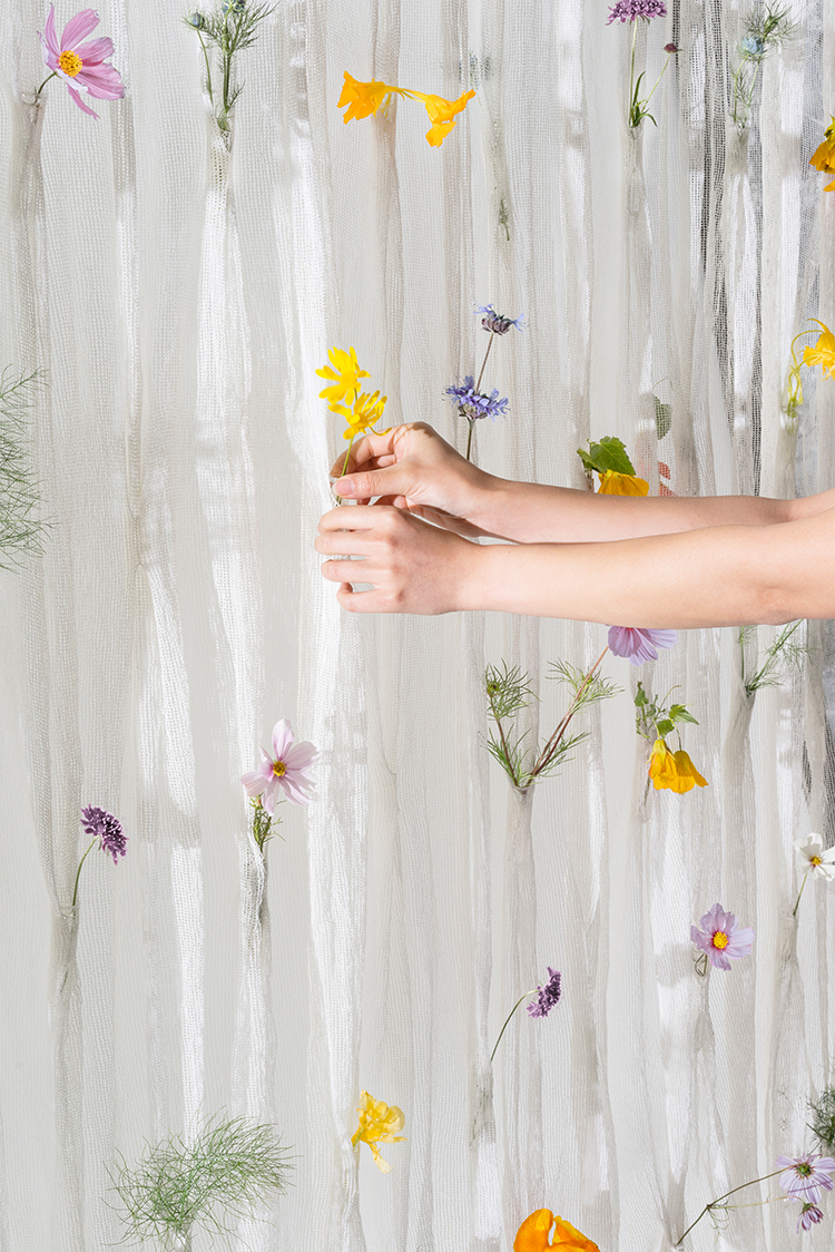 Akane Moriyama and Umé Studio Unveils Draped Flowers Curtain Woven From Paper
