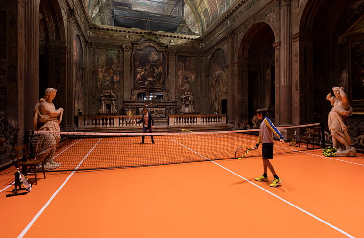 Asad Raza Installs Tennis Court Inside 16th Century Milan Church