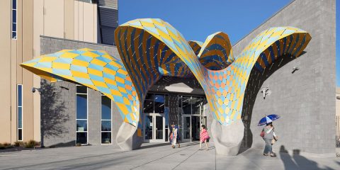 Marc Fornes / THEVERYMANY Creates A Colorful Canopy For El Paso’s Westside Natatorium