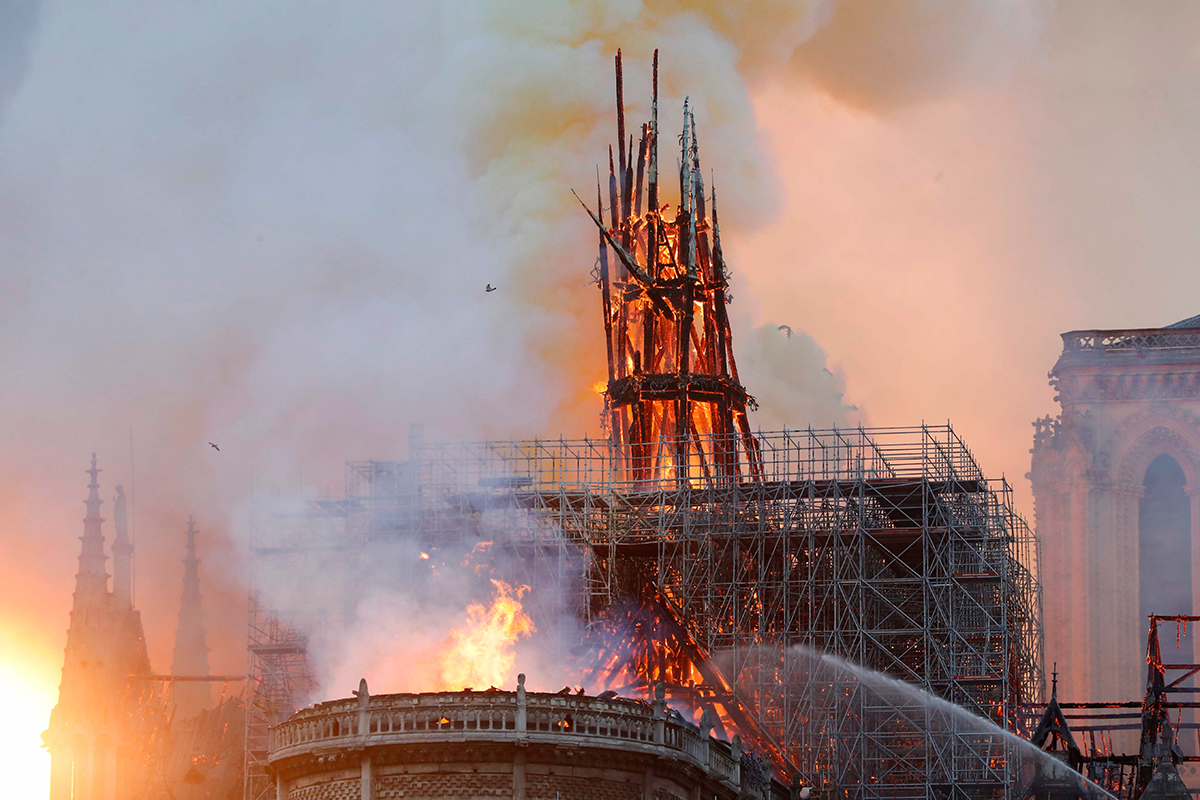 Paris, Fire Breaks Out At Notre-Dame Cathedral. Roof And Spire Collapse