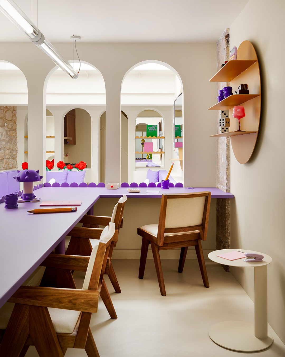 Set within a historic Parisian shell, the Artus Office @artus.officiel emerges as a vibrant, three-act spatial narrative. Zyva Studio and Sarah Nasrallah have choreographed an environment where raw stone walls meet hyper-modern interventions, highlighted by sprawling, purple thermolacquered metal desks and a submerged conversation pit. Every detail—from the scalloped edges of the furniture to the custom 3D-printed hardware—reinforces a rhythmic coherence that feels both high-functioning and whimsically tactile.  The design journey concludes in a sensory monochrome bathroom, featuring a glossy, donut-shaped washbasin that transforms a utilitarian moment into one of tactile discovery. It is an architecture of "joyful productivity," proving that humor and heritage can indeed be woven into a singular, sophisticated tapestry.  via #urdesignmag 
architects @zyvastudio and @mlle.sarouche 
images @yohann_fontaine  #ZyvaStudio #OfficeDesign #ParisInteriors #3DPrinting #WorkspaceDesign #InteriorArchitecture #AvantGardeDesign #CreativeWorkplace #DesignInspiration #ModernOffice #FrenchDesign #SpatialChoreography