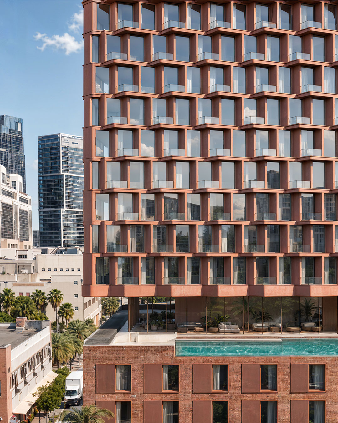 A 25-story tower in West Palm Beach is testing whether an ocean view has to be a luxury. CRA-Carlo Ratti Associati folded MiMar's façade into a repeating zig-zag, angling every residential module toward the Atlantic so the sea view isn't reserved for the top floors. Built for developer Jeff Greene under Florida's Live Local Act, the tower stacks affordable and market-rate homes above the preserved facade of the historic Datura Fire Station, with 40 percent of its units set aside as affordable housing. CRA-Carlo Ratti Associati @carlorattiassociati — MiMar — West Palm Beach, Florida
Renderings: CRA-Carlo Ratti Associati urdesignmag.com — link in bio #CarloRatti #WestPalmBeach #ZigZagFacade #LiveLocalAct #CoastalArchitecture