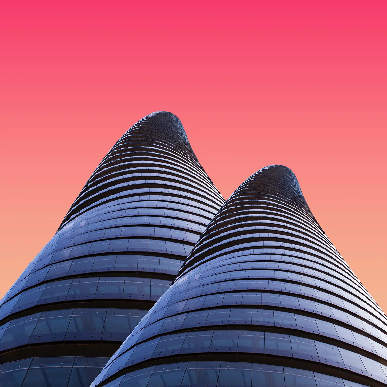 Bottom view of twisting towers