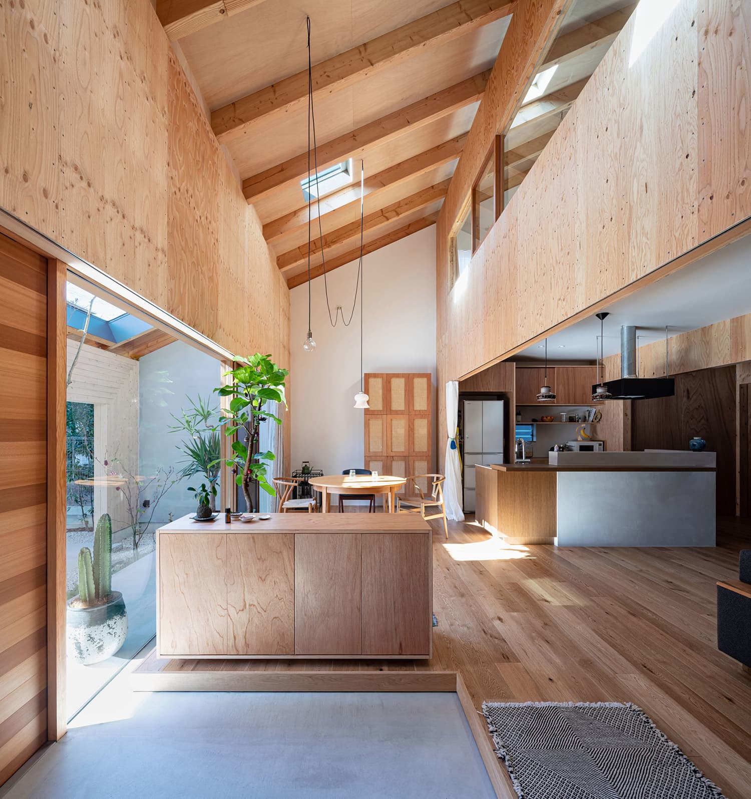 Living area overlooking the outside of a typical Japanese house