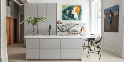 Kitchen with light grey cabinetry