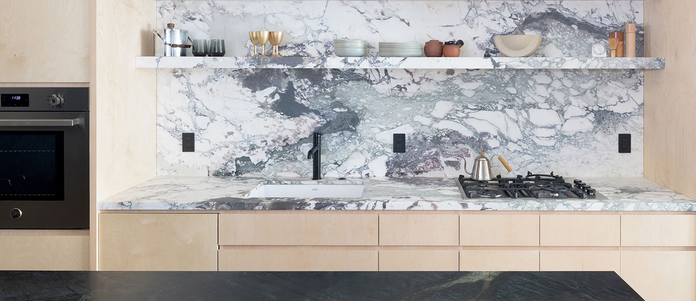Close-up on marble cooktop