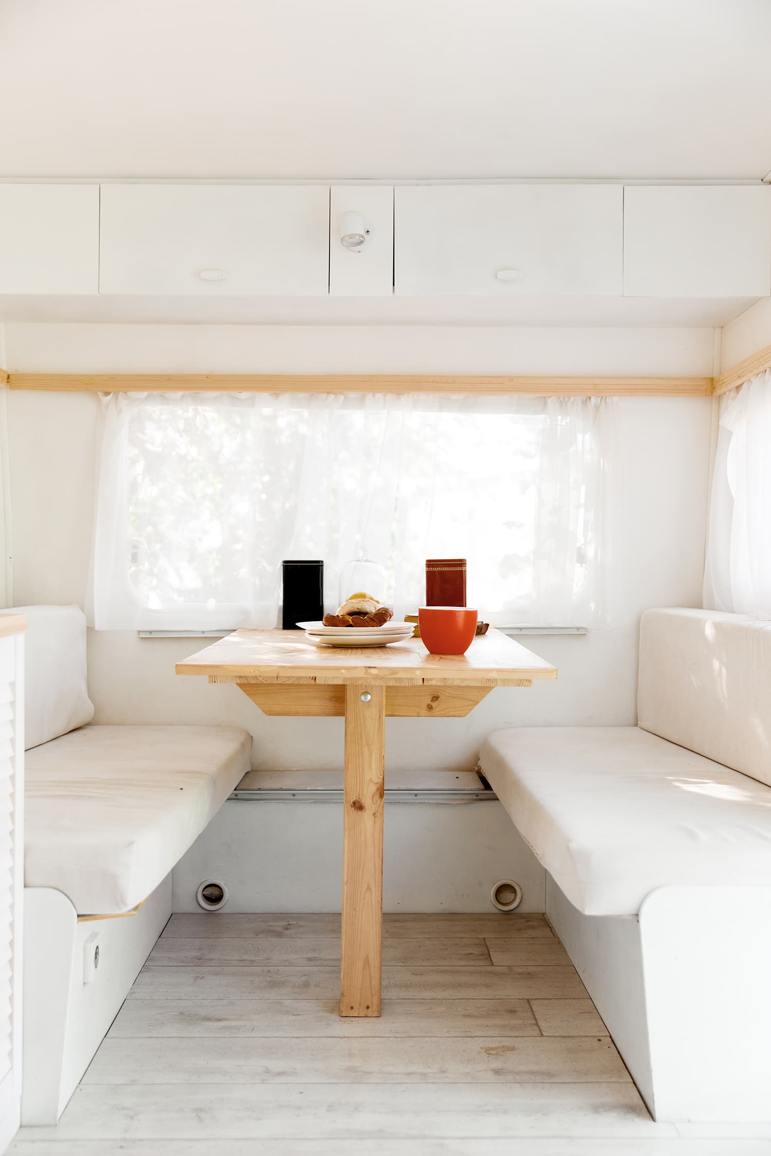 Camping in a trailer, rv table