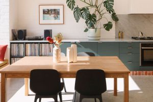 Modern kitchen with Monstera plant