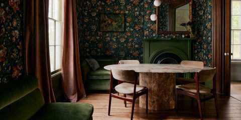 Wallpapered dining room