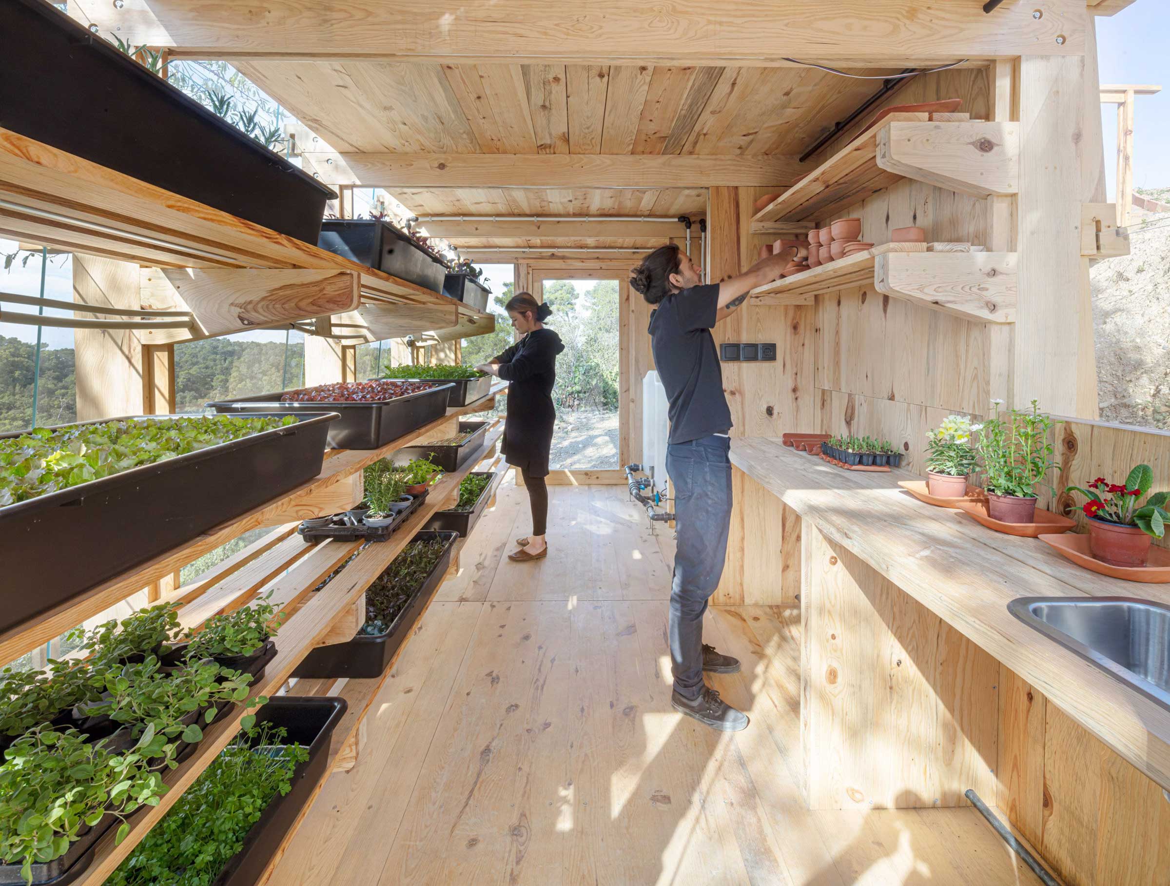 People within a sustainable greenhouse