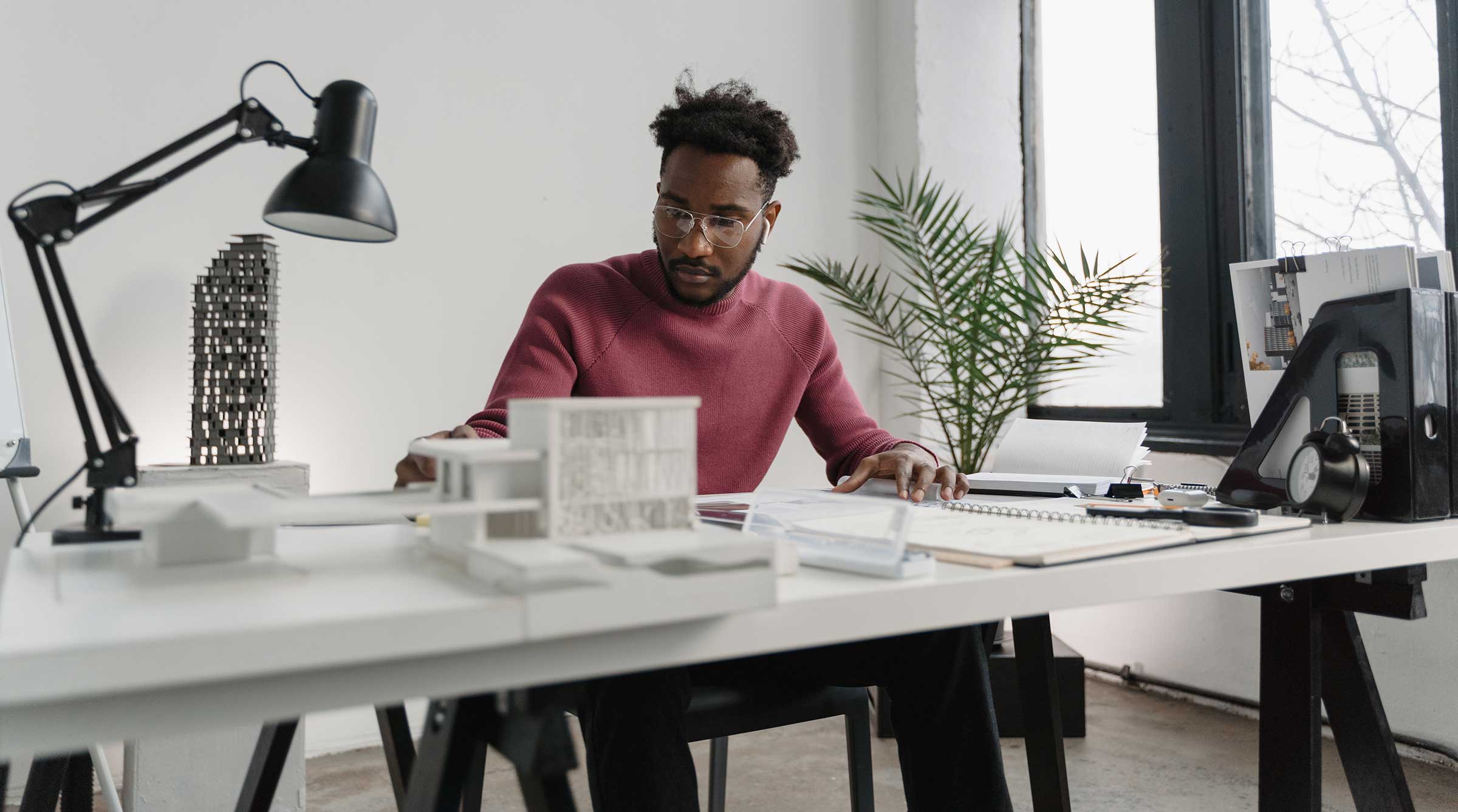 Architect at work inside an office