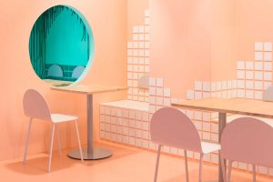 interior of a peach-colored restaurant