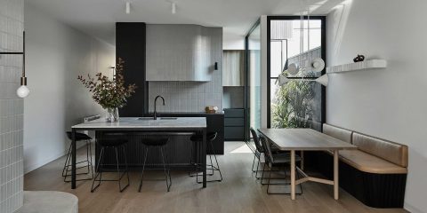 Modern kitchen with designer light fittings