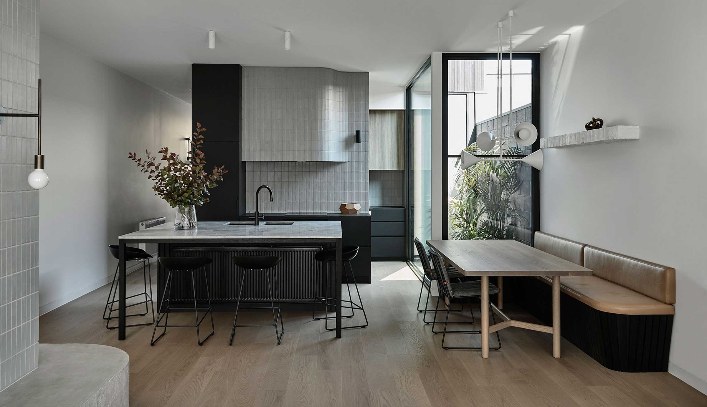Modern kitchen with designer light fittings