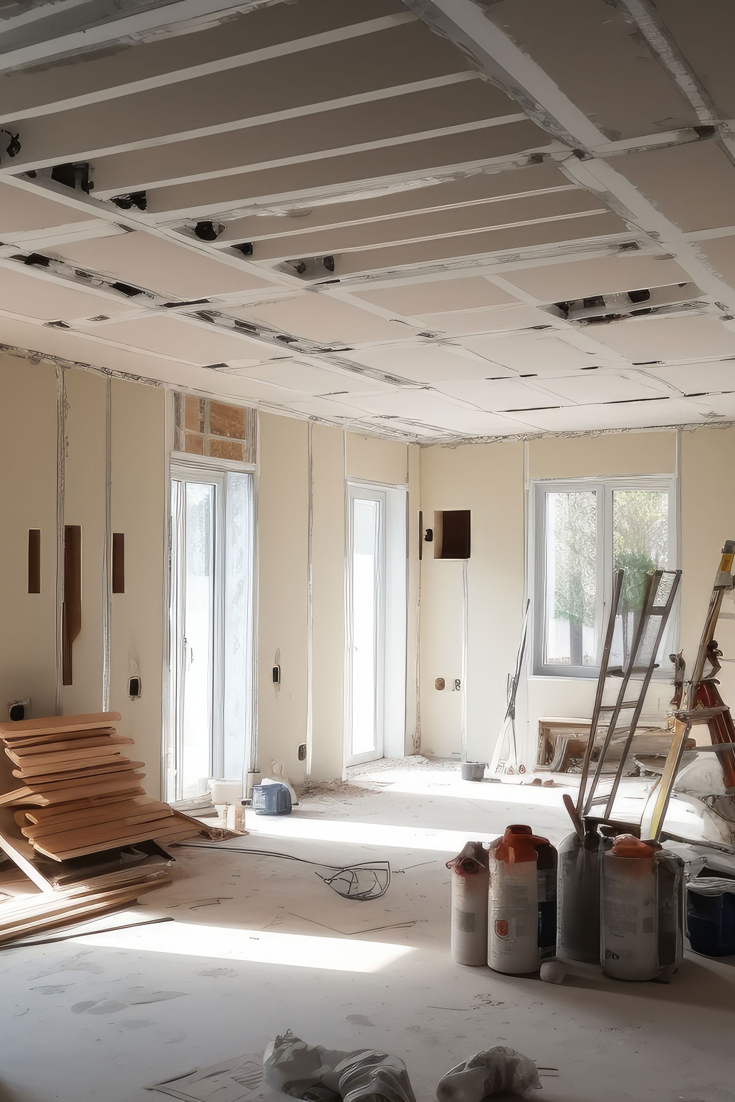 Partition for interior wall, Drywall installation at new home for under construction.