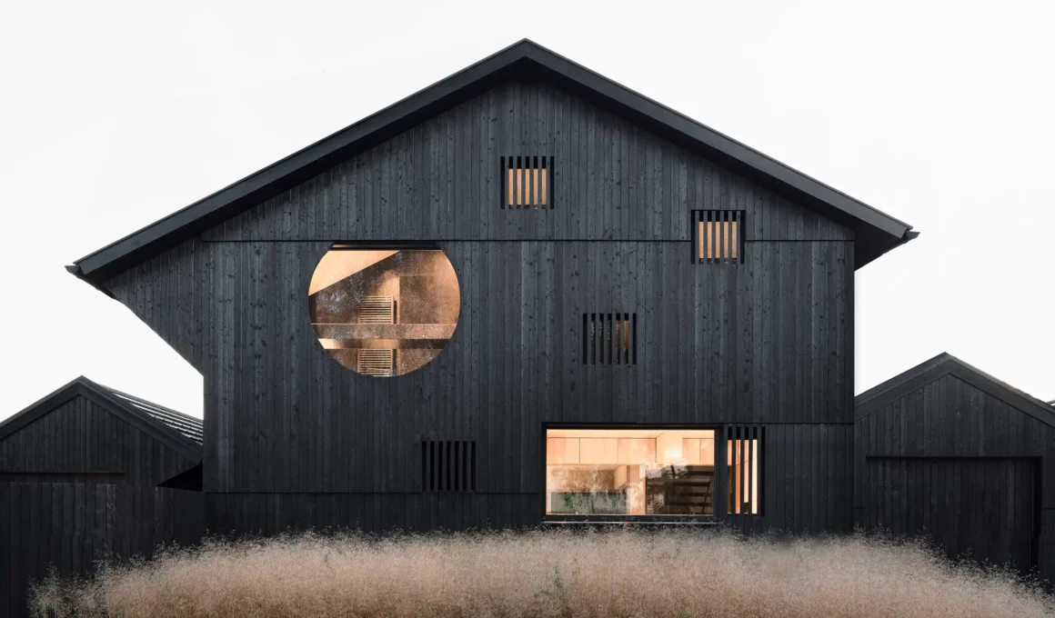 Buero Wagner one-pillar house charred timber facade