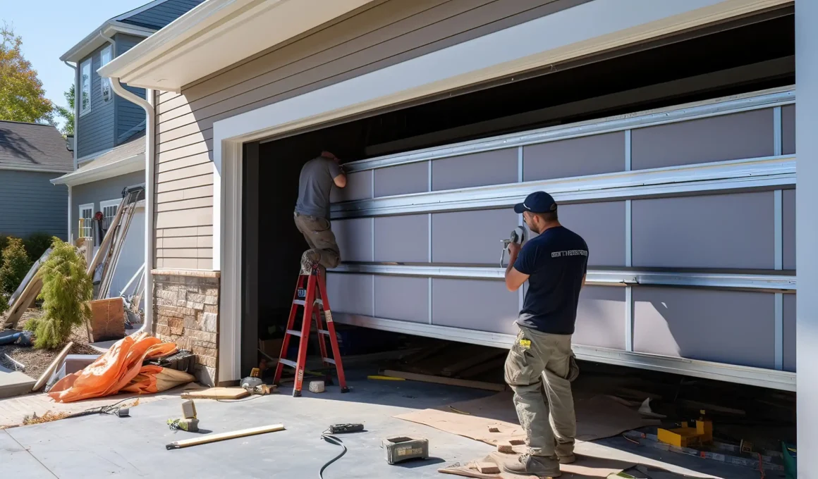 Superior Garage Door Repair expert installing a durable steel garage door in St. Paul, MN.