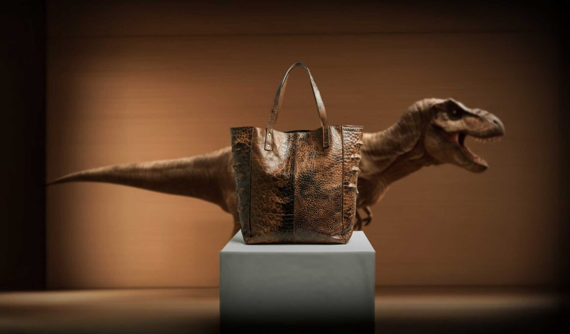 Lab-grown T-Rex leather close-up texture