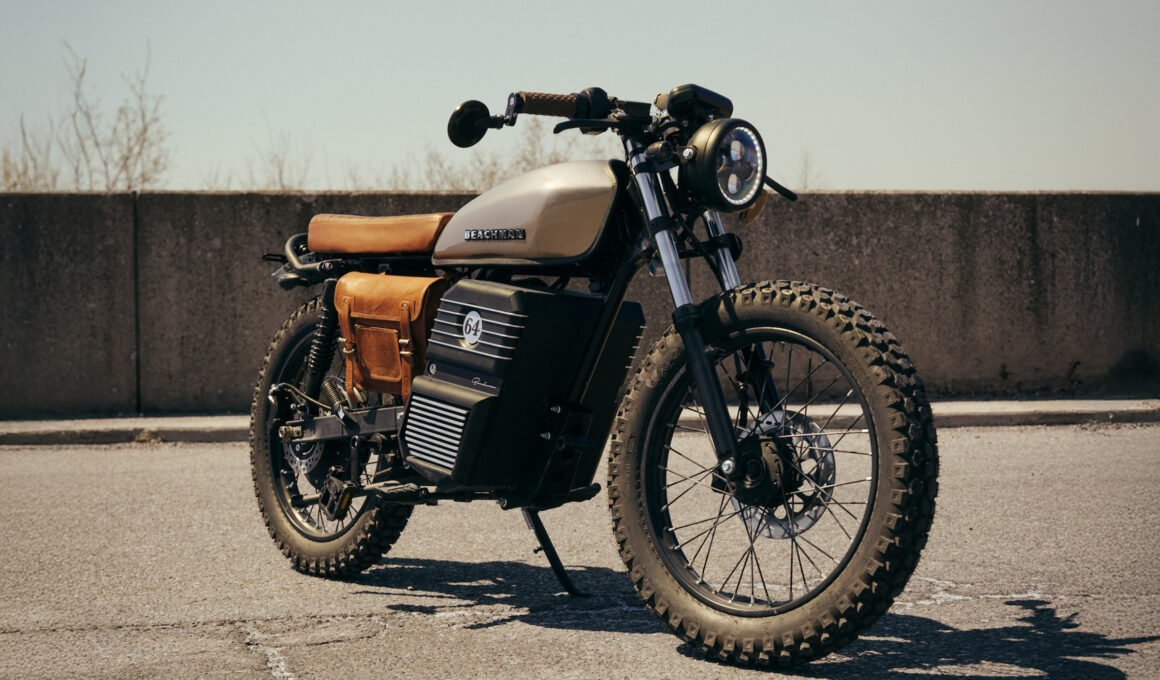 Beachman '64 vintage cafe racer e-bike cruising California coast at 45 MPH - Moped-class electric motorcycle revival