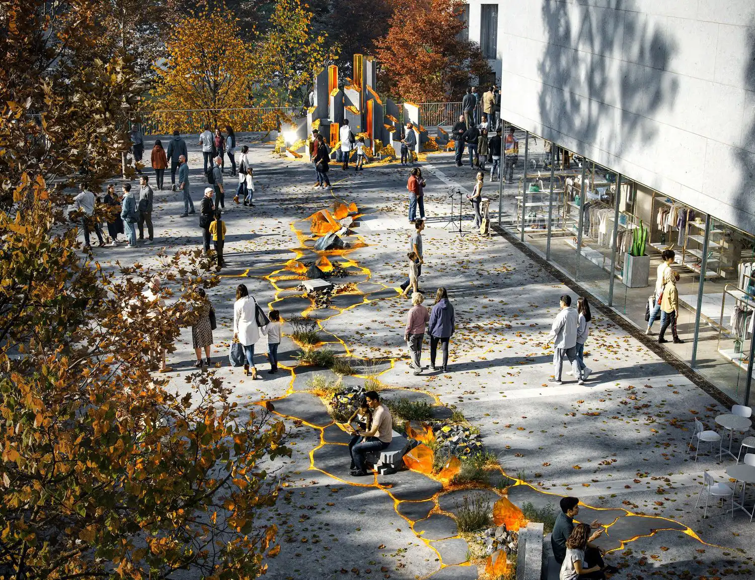 BIG Architects Transform Ørestad: Cracked Terrain Plazas with Water, Light & Greenery