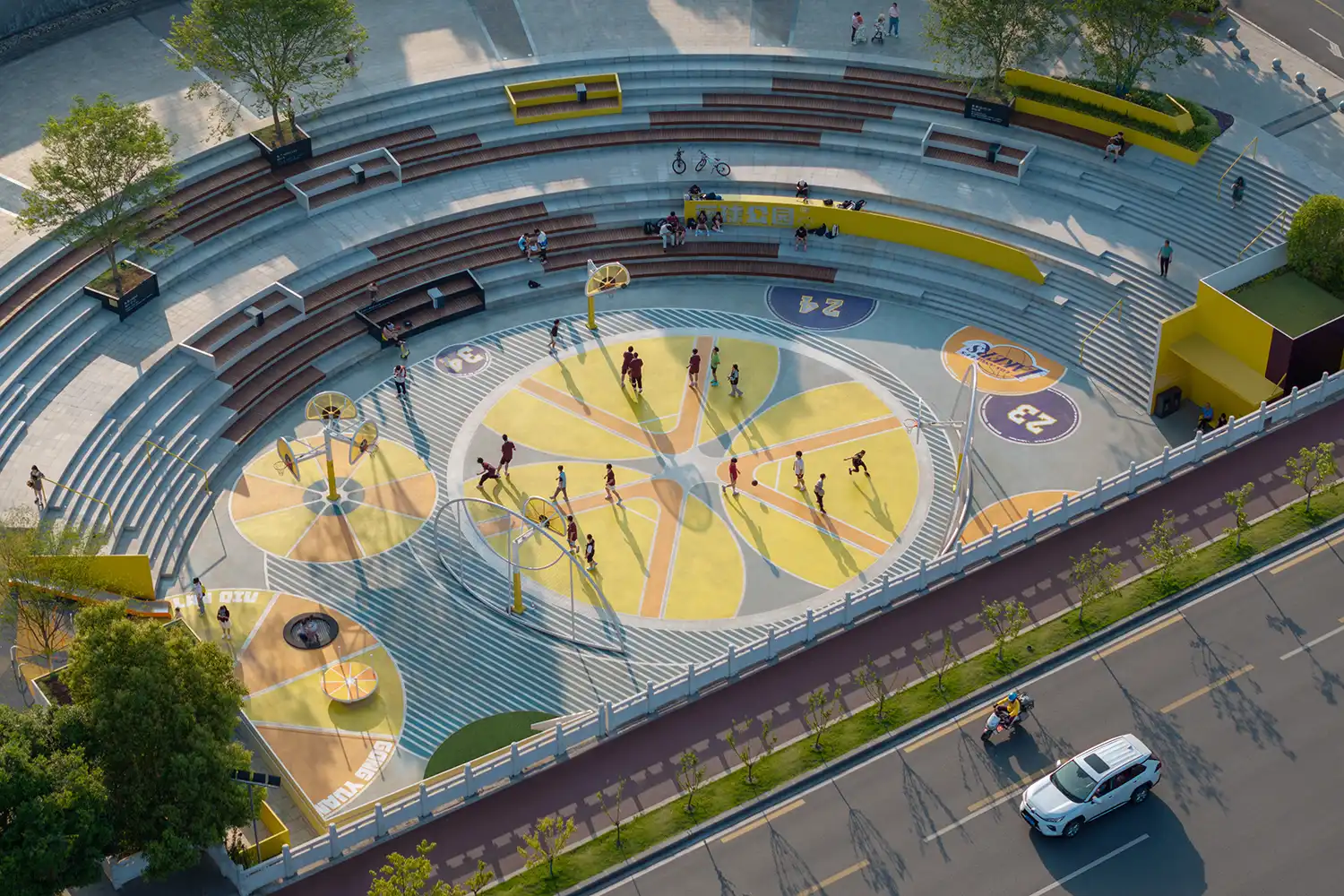 JU•Basketball Park: HID Revitalizes Yichang Underpass with Citrus-Inspired Courts