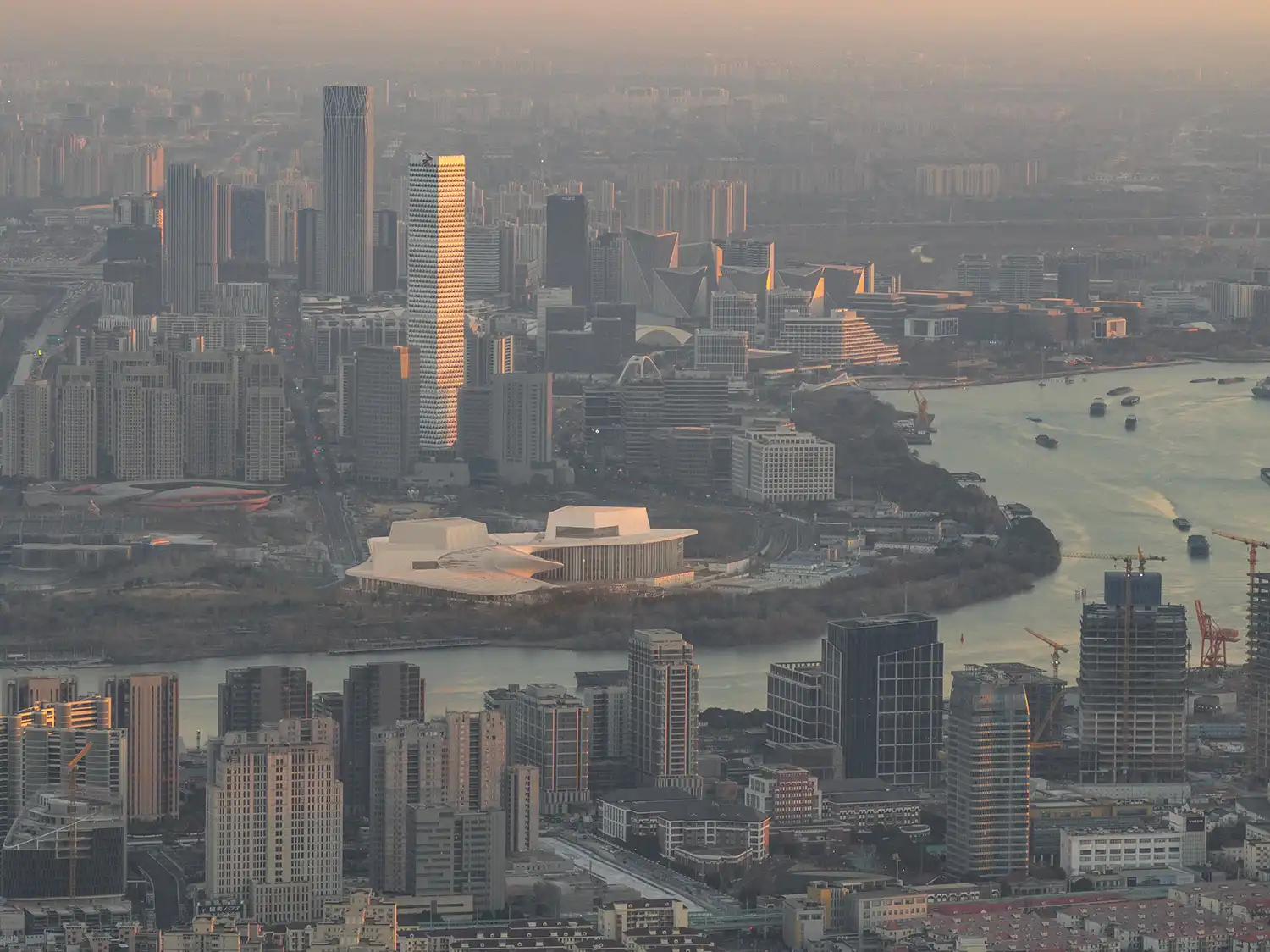 Shanghai Grand Opera House Unfurls: Snøhetta’s Spiral Staircase Takes Form Like an Unfolding Fan