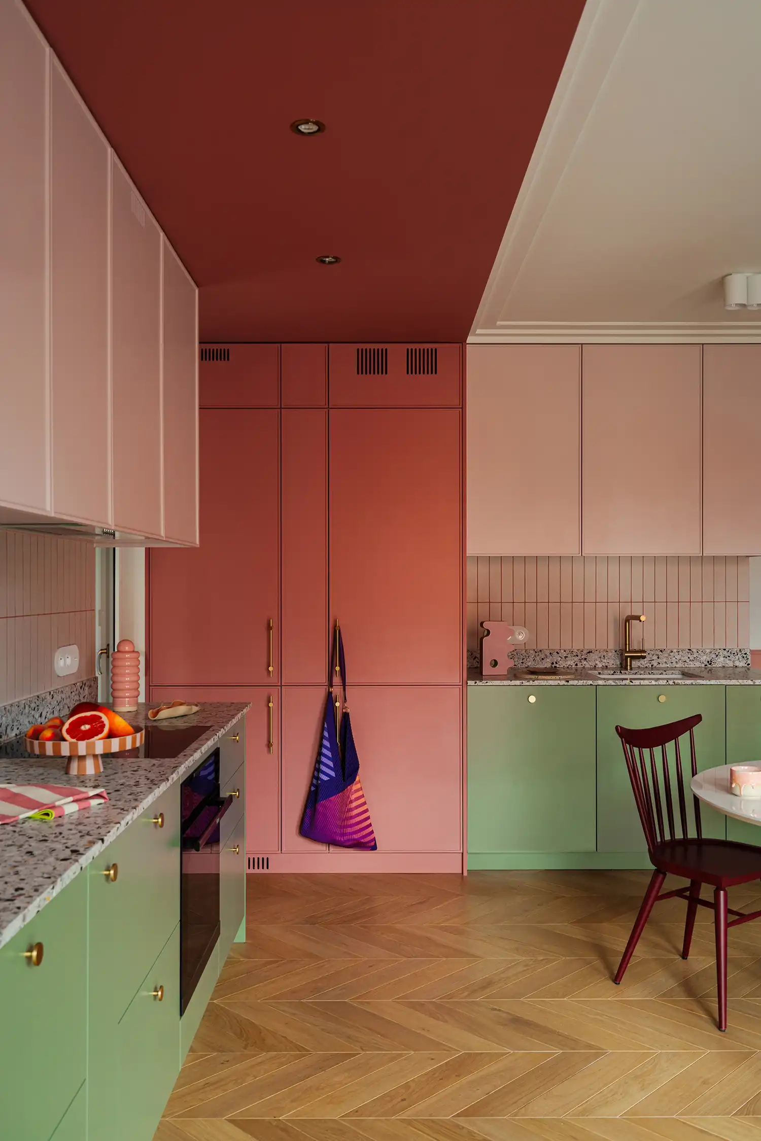 Wes Anderson Style Apartment: Pink Grout & Terrazzo Design | Butterfly Studio, Kraków
