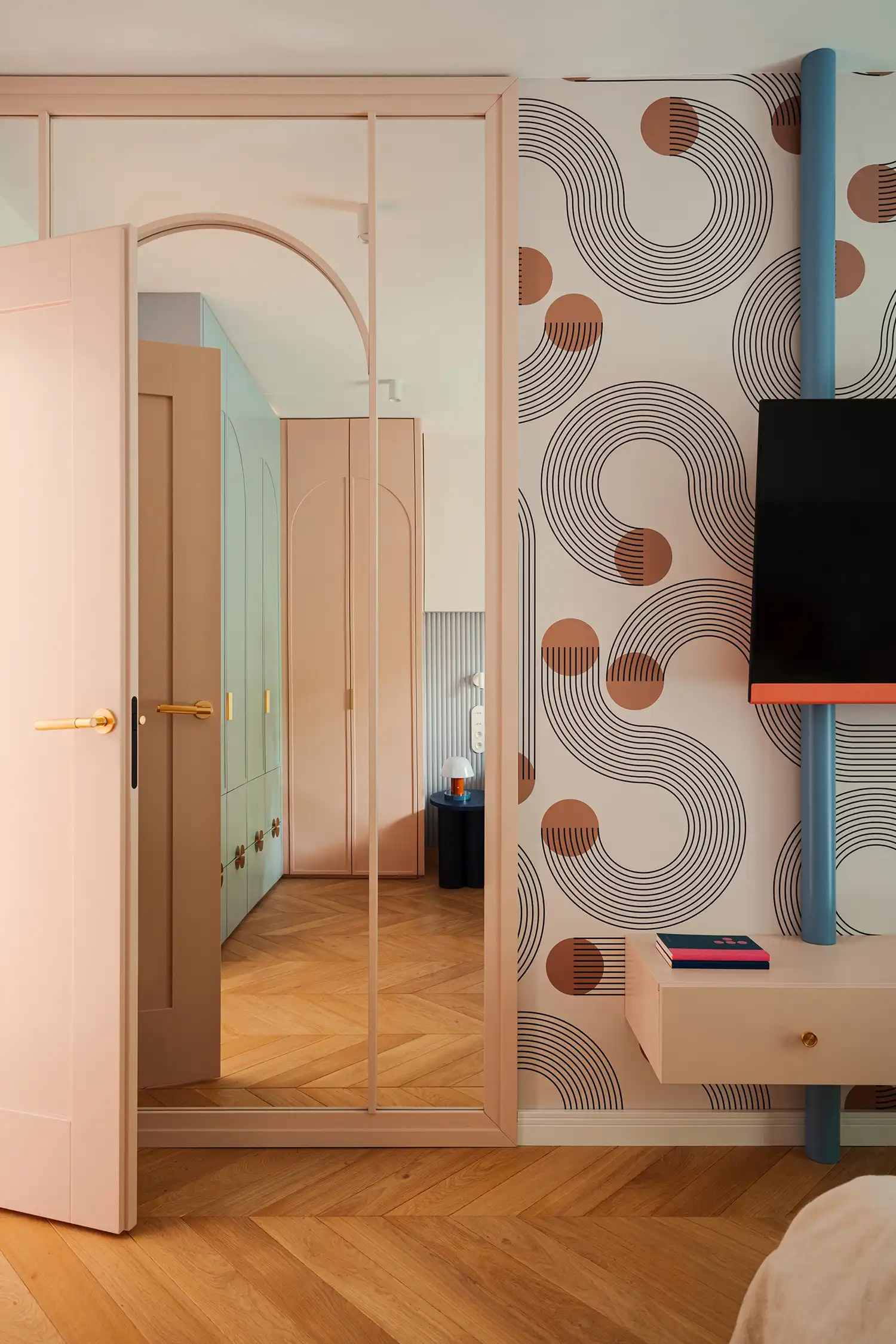 Wes Anderson Style Apartment: Pink Grout & Terrazzo Design | Butterfly Studio, Kraków