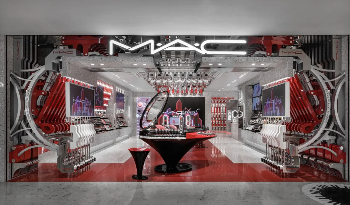 M·A·C ART CHAMBER flagship store interior by X+Living | Piano-deconstructed beauty retail design at Nanjing Deji Plaza