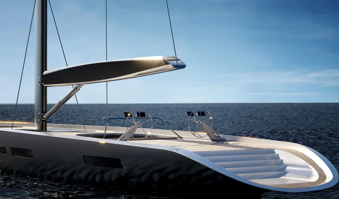 S/Y Tavolara-100 luxury sailing yacht cutting through waves – carbon fiber sloop by MASK Architects