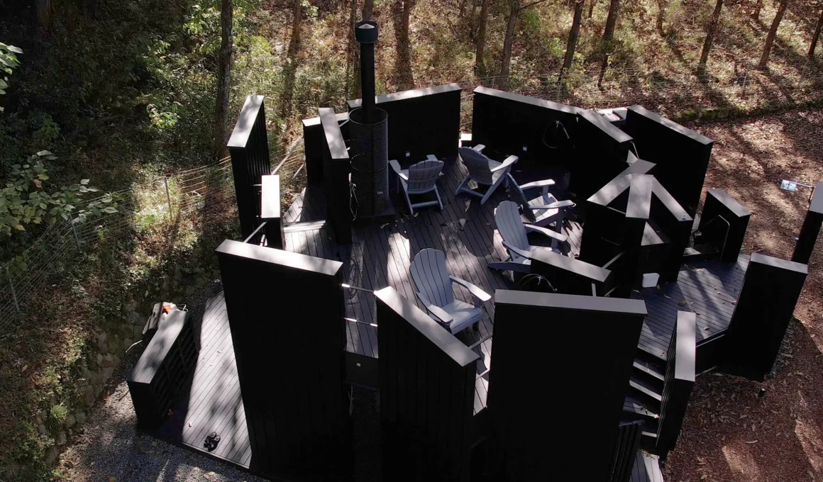 OND SAUNA by AMANE ARCHI: Spiral timber ramp wrapping forest-integrated CLT sauna in Takeo, Japan, guiding thermal cycle journey.