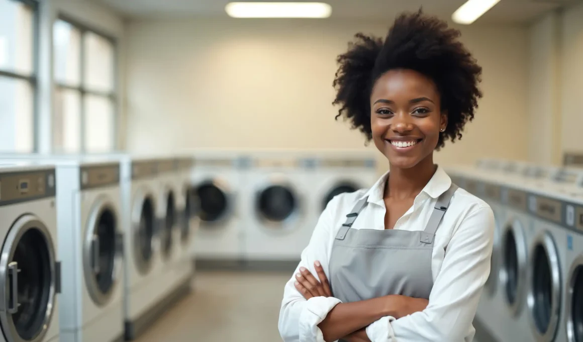 Happy customer in Houston with freshly laundered clothes from a professional pickup and delivery service