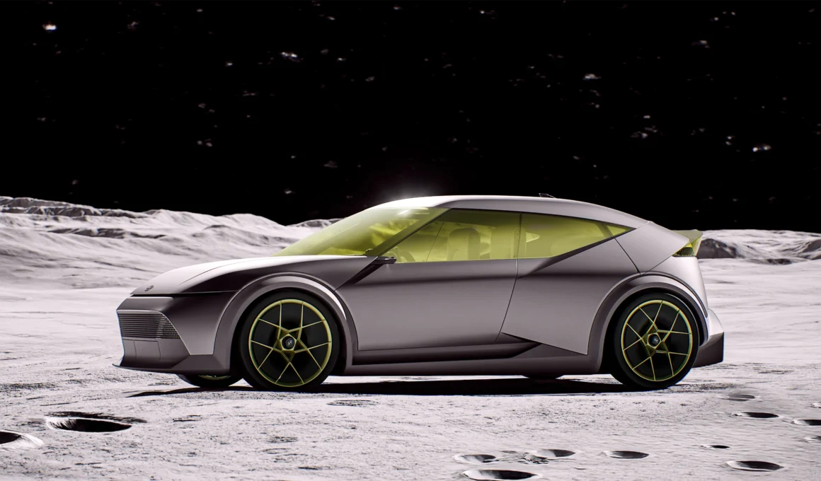 Hyundai Concept THREE compact electric vehicle concept front 3/4 view showcasing Art of Steel design and parametric pixel lighting at IAA 2025