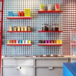 ADHOC modular grid display for Les Chocolats de Chloé Montreal, focusing on flexible, artisanal retail design.