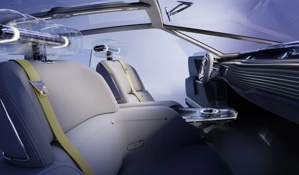 Avatr Vision Xpectra concept car interior cabin featuring The Vortex HMI system and emotive luxury design.