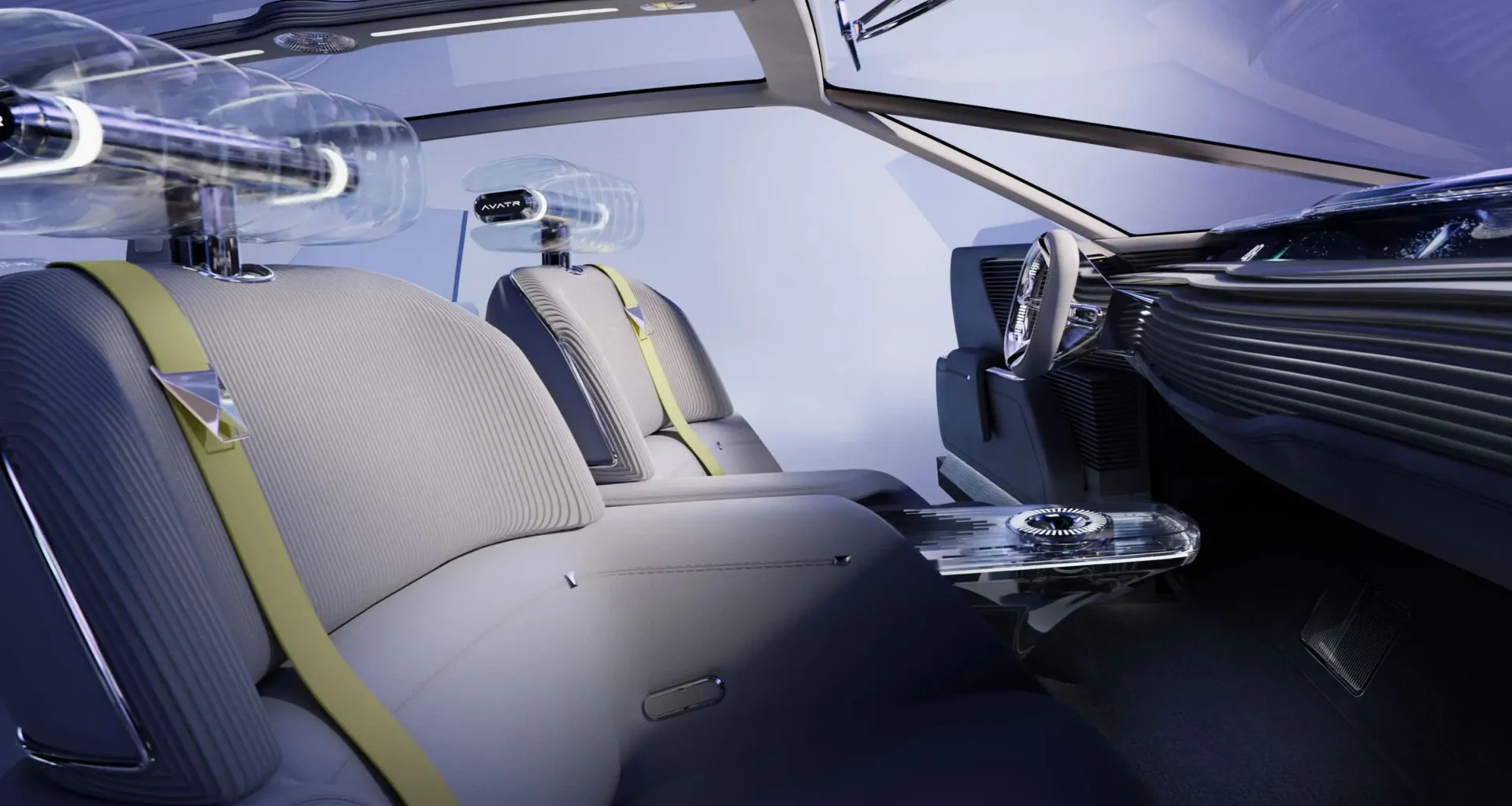 Avatr Vision Xpectra concept car interior cabin featuring The Vortex HMI system and emotive luxury design.