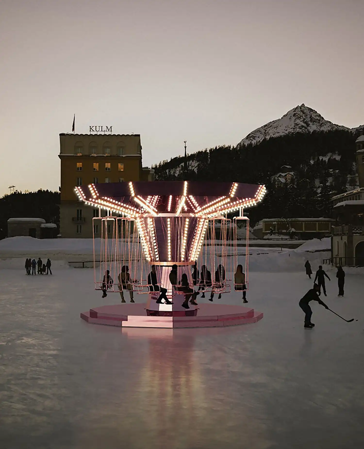Pink Mirrored Carousel by Carsten Höller Brings “Slow Time” to the Swiss Alps