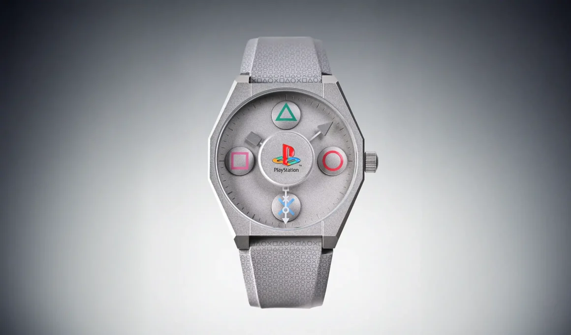 PlayStation ANICORN Mechanical Watch on PS1 console. Limited Edition 30th Anniversary timepiece for collectors.