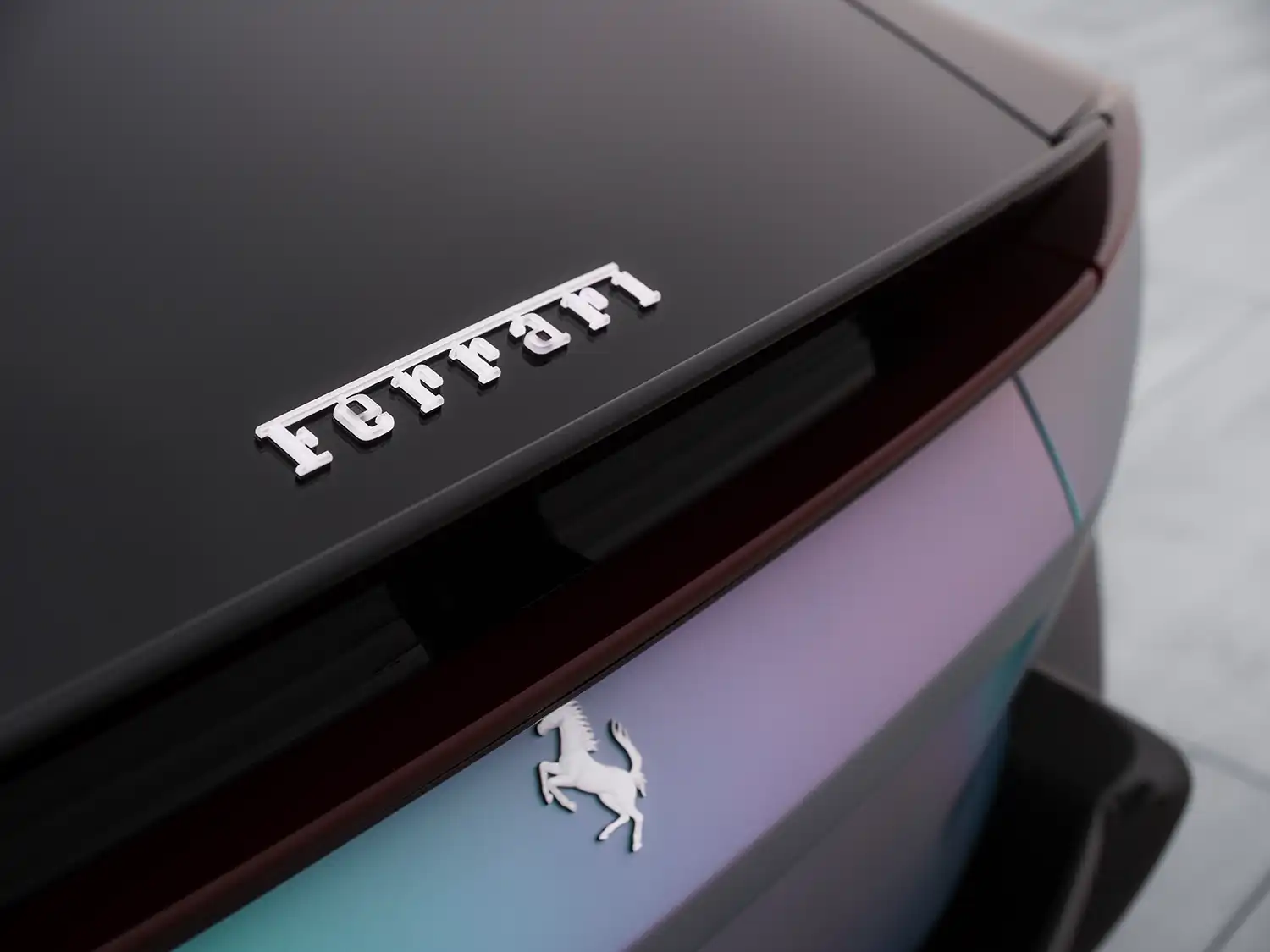 Rear detail of Ferrari 12Cilindri with translucent Prancing Horse