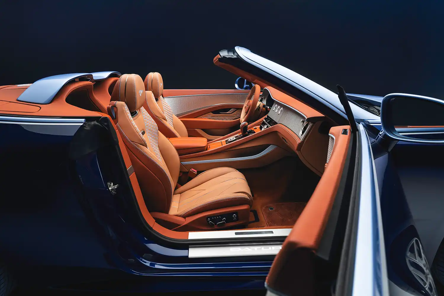 Profile view of Batur Convertible interior showing 3D-printed platinum details