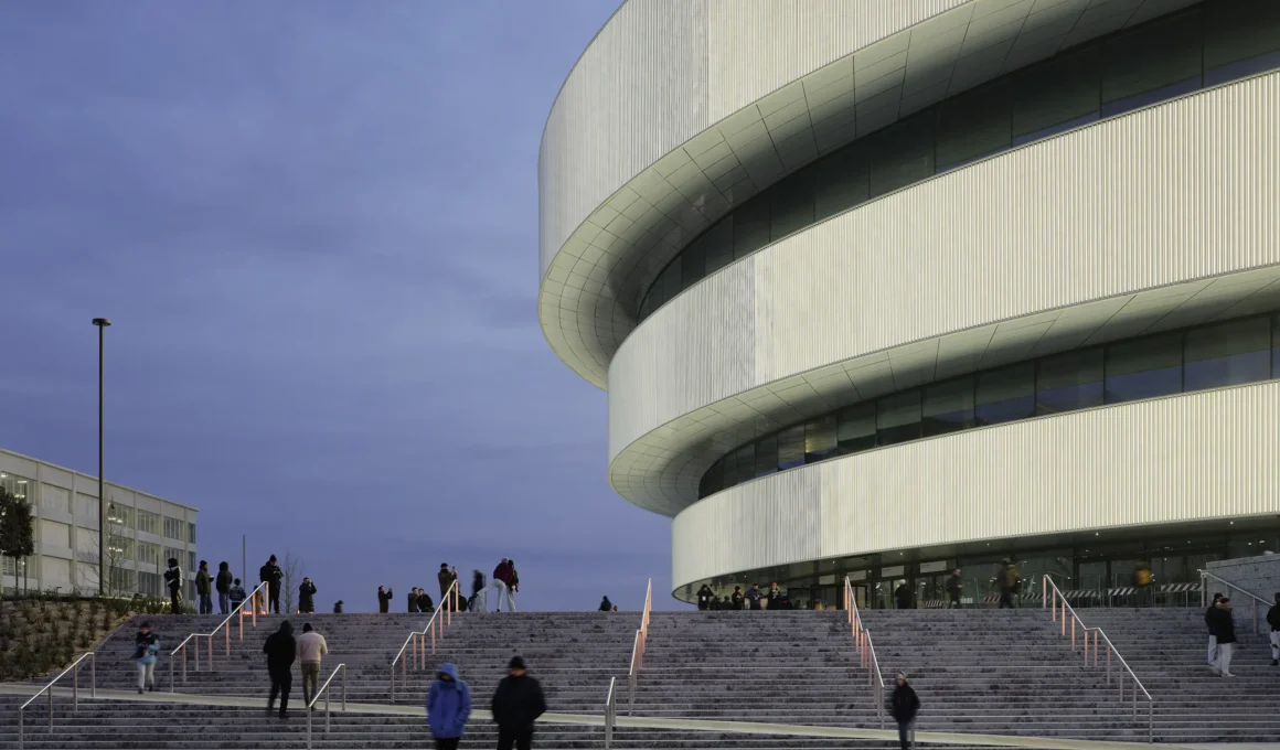 Santa Giulia Arena Milan by David Chipperfield Architects: Twilight View of Olympic Legacy Architecture
