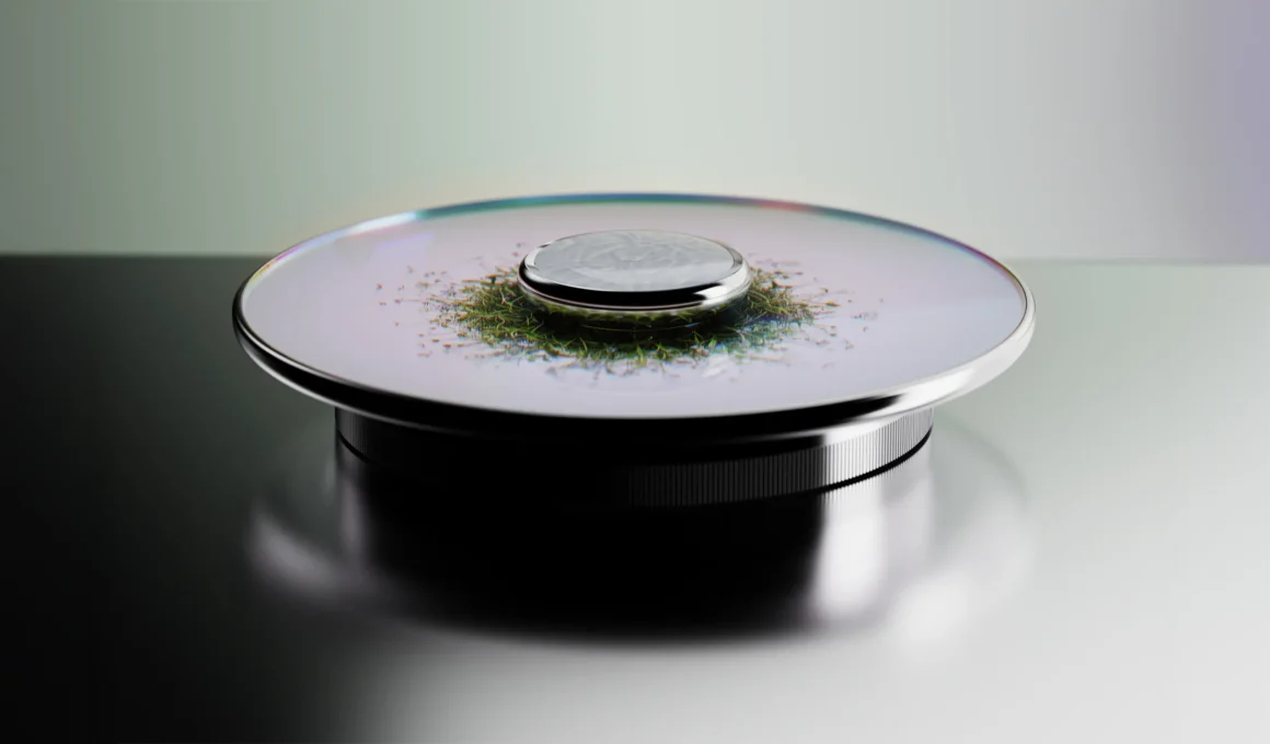 Profile view of the Garden ambient AI display by Map Project Office featuring initial digital sprouts.