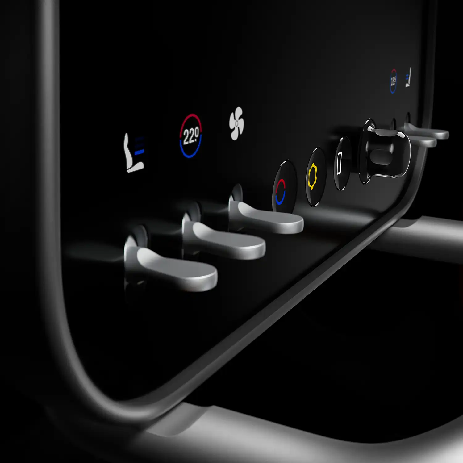 Physical toggle switches on the Ferrari Luce dashboard.