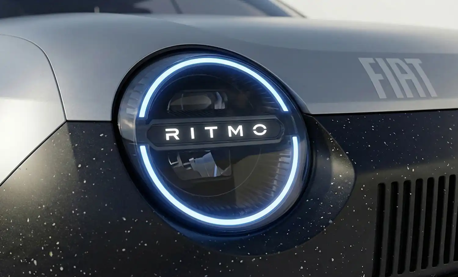 Close-up of circular LED halo headlight with RITMO logo insert