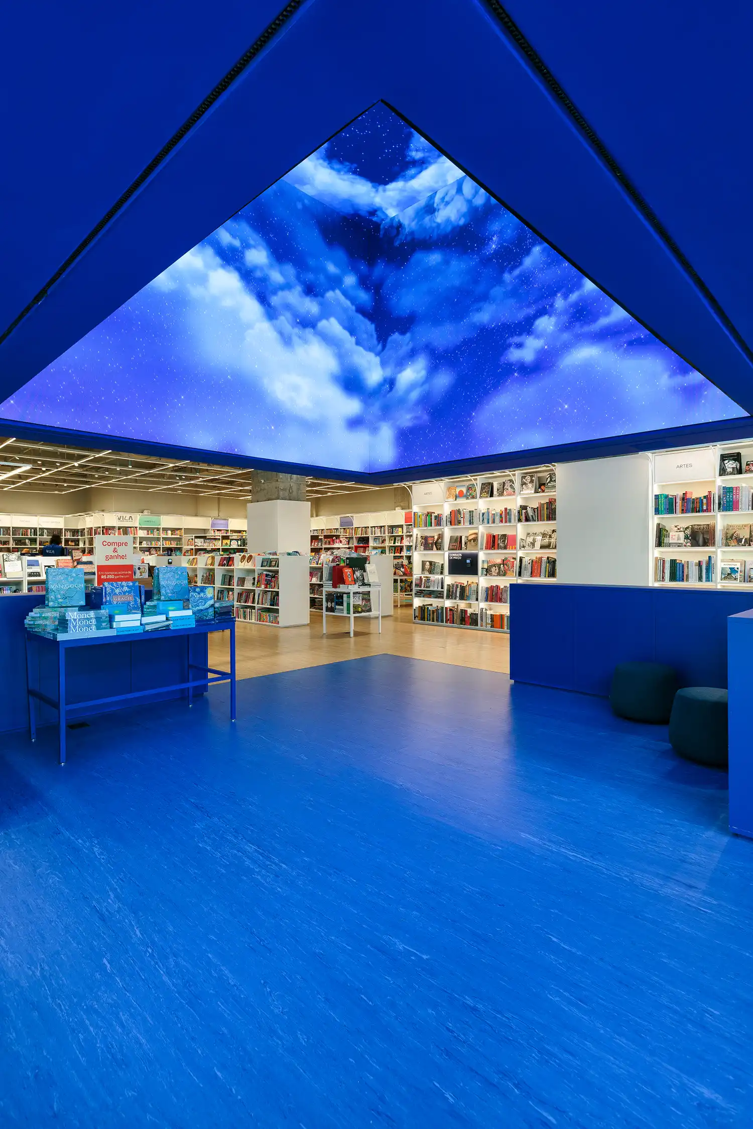Night sky LED ceiling display bookstore interior