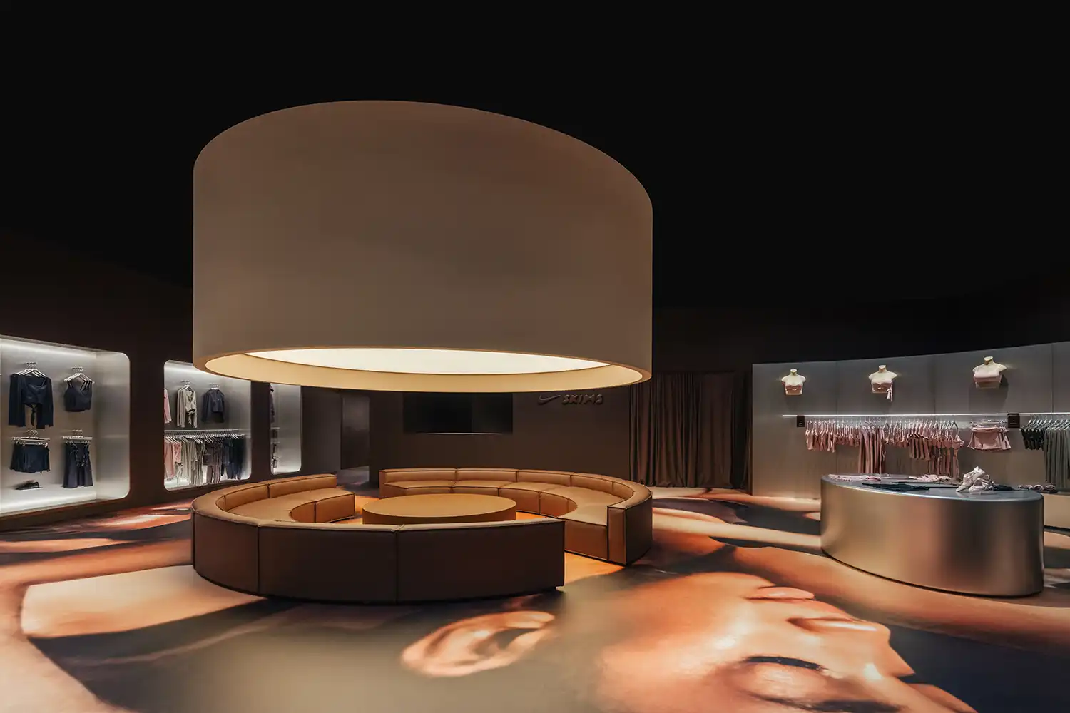 Interior view Nike SKIMS Paris Crosby Studios curved geometry