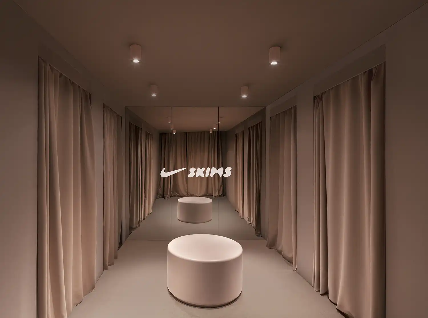 Communal dressing room lounge Nike SKIMS Paris Crosby Studios