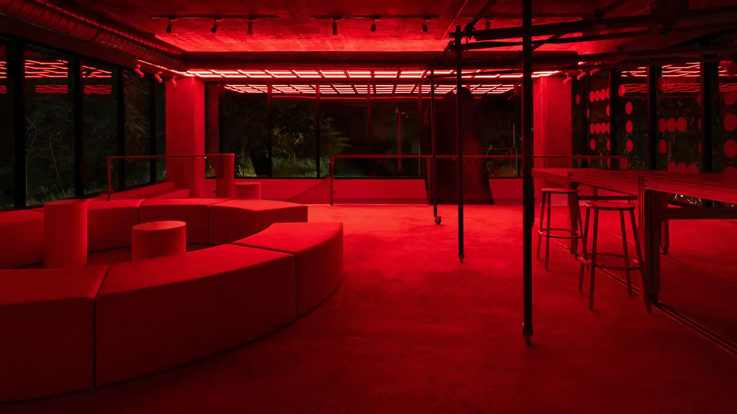 Red-lit interior of Nothing Store Bengaluru at night