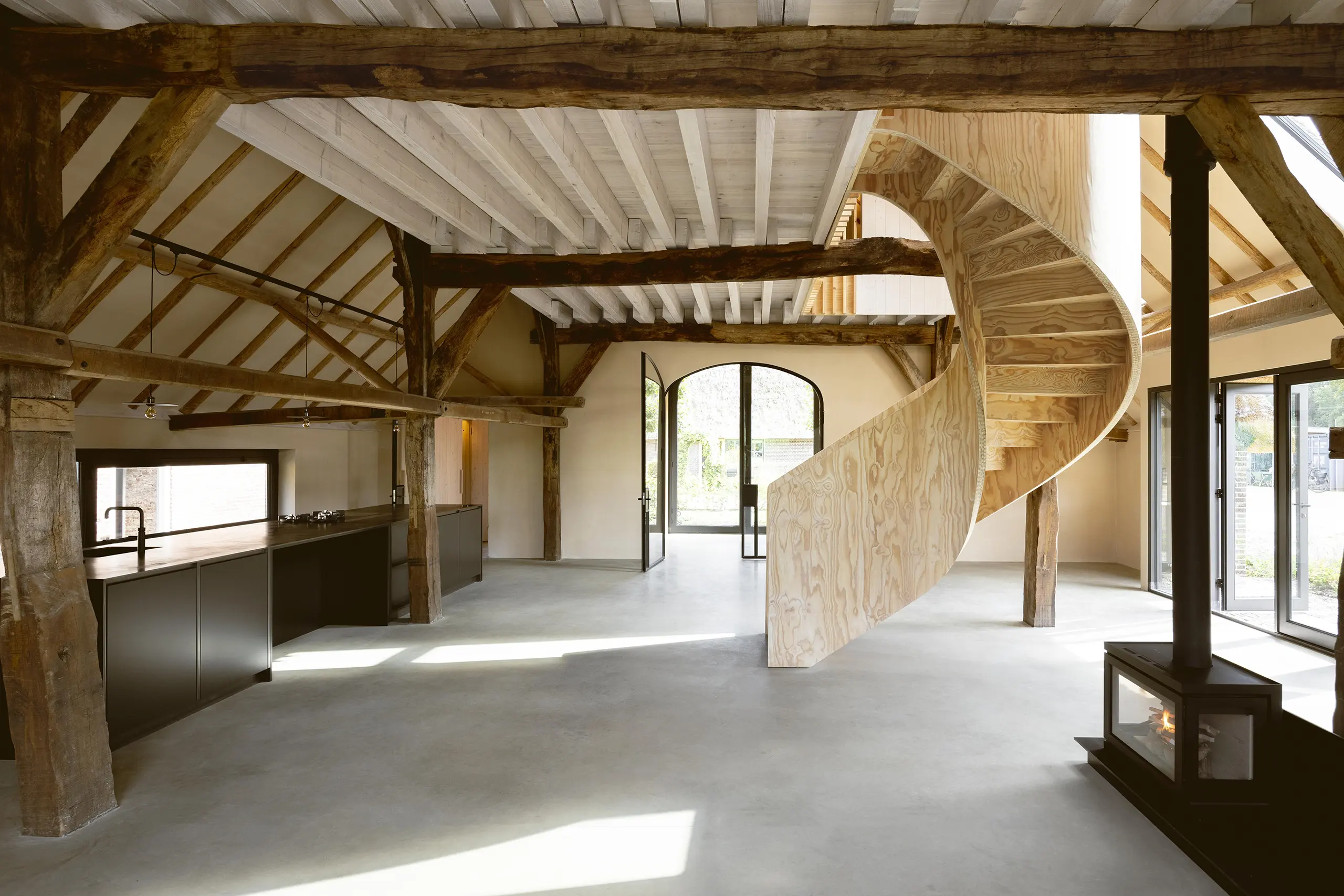 EeStairs and Julia Van Beuningen Insert Sculptural Plywood Staircase Into Dutch Barn